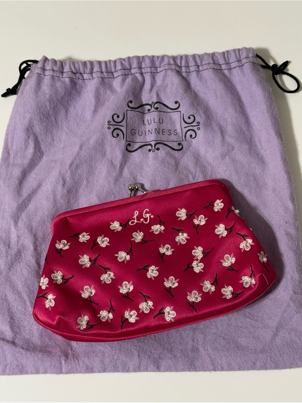 Lulu Guinness Pink Floral Embroidered Clutch